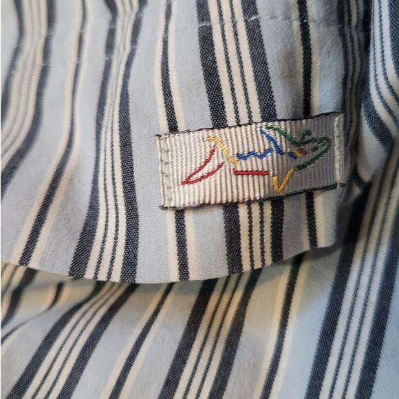 Greg Norman Pinstripe Button Down Shirt L Shark Logo Light Blue Golf Preppy - Picture 7 of 10